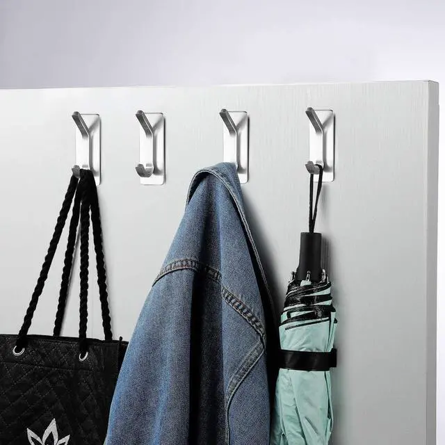 Alt view image 4 of 6 - Adhesive Towel Hooks, Stainless Steel, Heavy Duty, 4-Pack