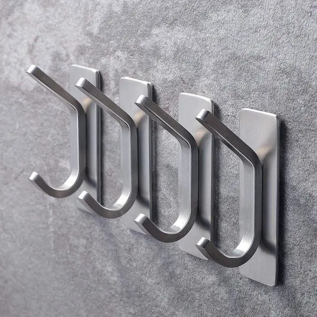Alt view image 3 of 6 - Adhesive Towel Hooks, Stainless Steel, Heavy Duty, 4-Pack