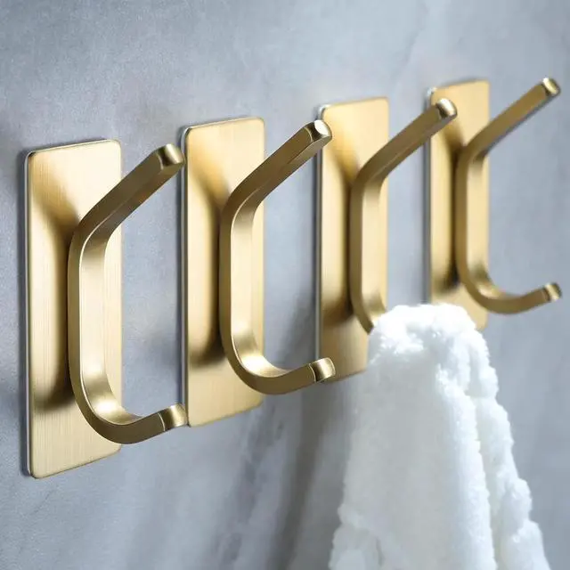 Main image of Adhesive Towel Hooks, Stainless Steel, Heavy Duty, 4-Pack
