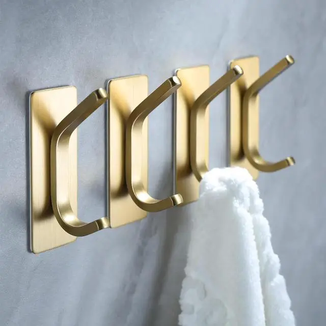 Alt view image 2 of 7 - Adhesive Towel Hooks, Stainless Steel, Heavy Duty, 4-Pack