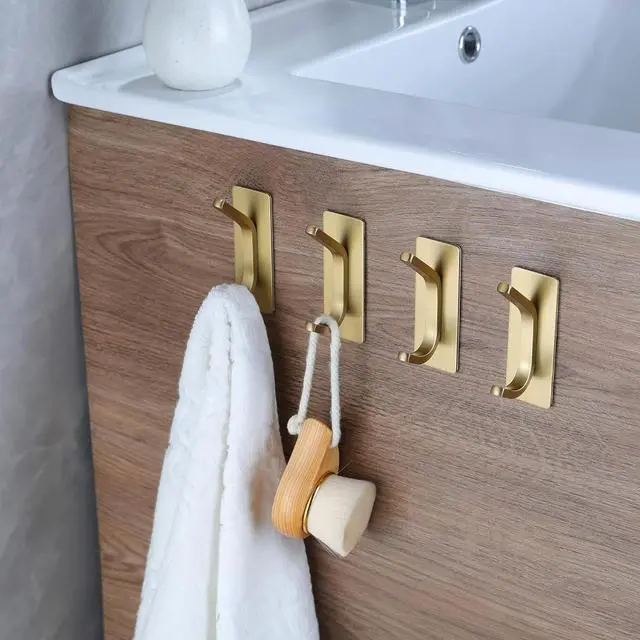Alt view image 4 of 7 - Adhesive Towel Hooks, Stainless Steel, Heavy Duty, 4-Pack