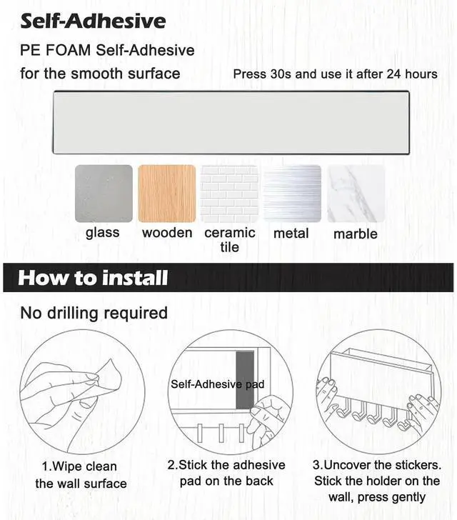 Alt view image 3 of 5 - Self Adhesive Hooks, Heavy Duty Stainless Steel Wall Hooks for Towels Keys Coats Bathroom Kitchen, 4 Hooks