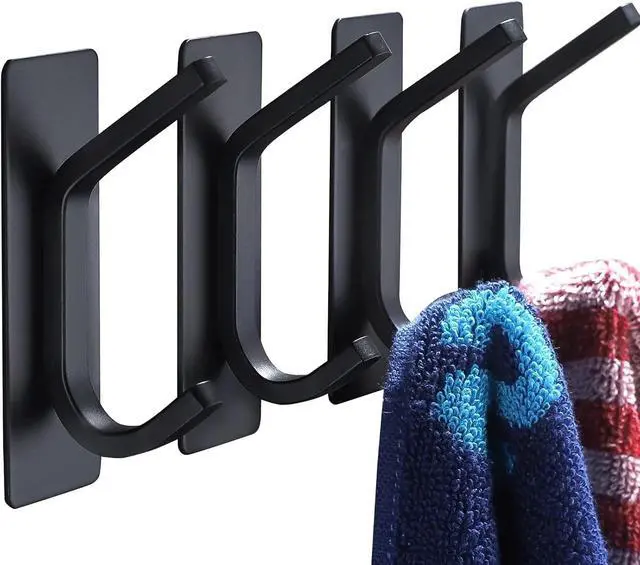 Main image of Adhesive Towel Hooks, Stainless Steel, Heavy Duty, 4-Pack