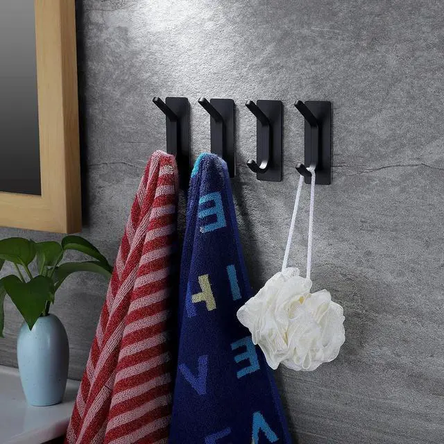 Alt view image 3 of 7 - Adhesive Towel Hooks, Stainless Steel, Heavy Duty, 4-Pack