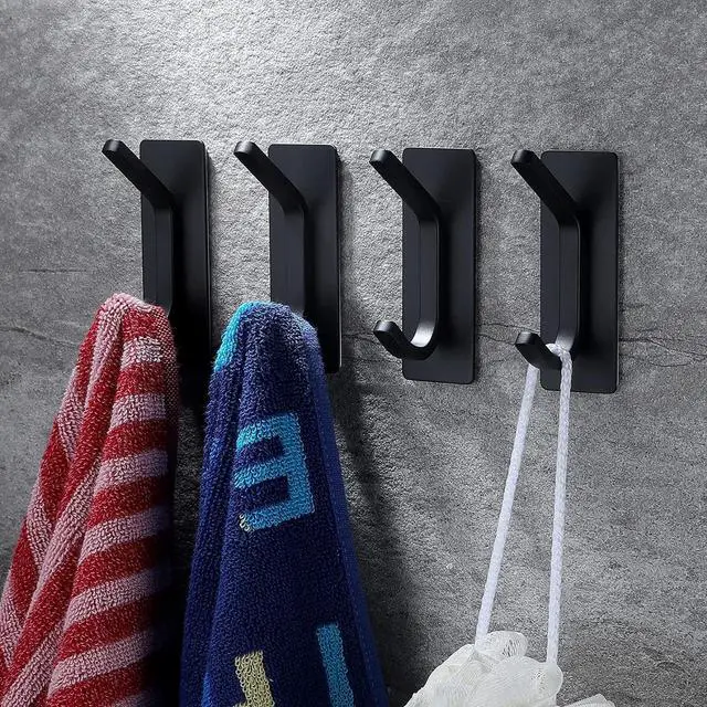 Alt view image 2 of 7 - Adhesive Towel Hooks, Stainless Steel, Heavy Duty, 4-Pack