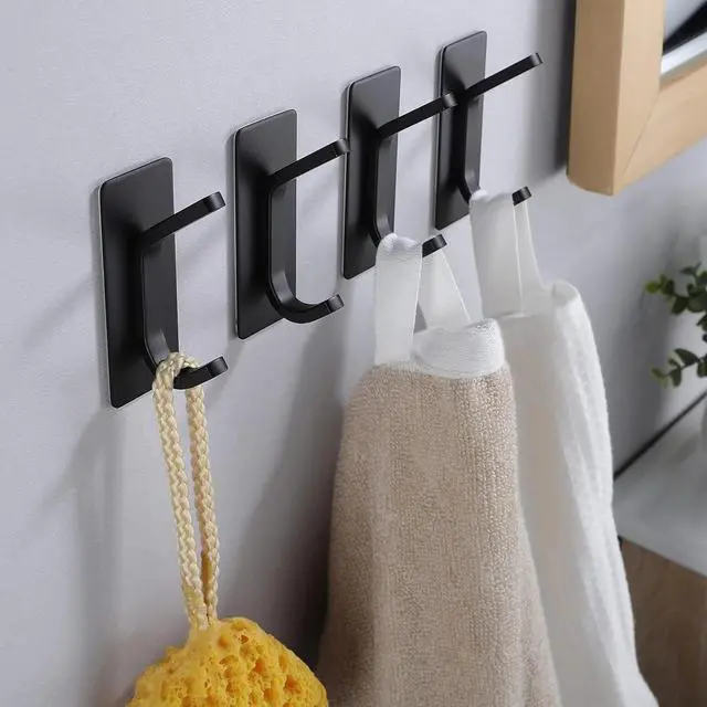 Alt view image 5 of 7 - Adhesive Towel Hooks, Stainless Steel, Heavy Duty, 4-Pack