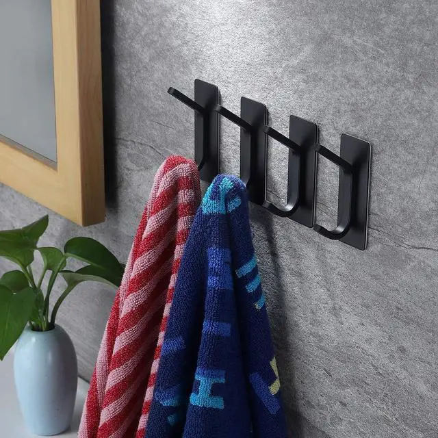 Alt view image 4 of 7 - Adhesive Towel Hooks, Stainless Steel, Heavy Duty, 4-Pack