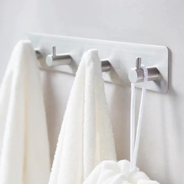 Main image of Self Adhesive Hooks, Heavy Duty Stainless Steel Wall Hooks for Towels Keys Coats Bathroom Kitchen, 4 Hooks