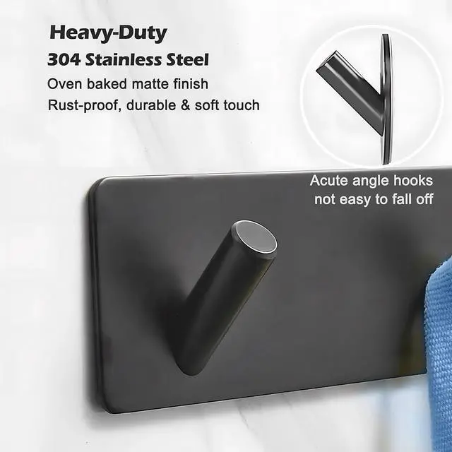 Alt view image 2 of 5 - Self Adhesive Hooks, Heavy Duty Stainless Steel Wall Hooks for Towels Keys Coats Bathroom Kitchen, 4 Hooks