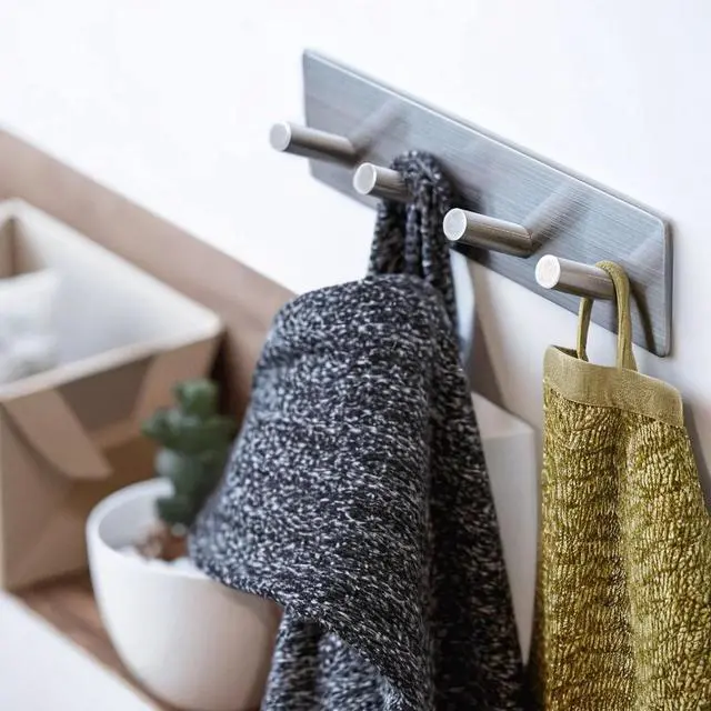 Main image of Self Adhesive Hooks, Heavy Duty Stainless Steel Wall Hooks for Towels Keys Coats Bathroom Kitchen, 4 Hooks