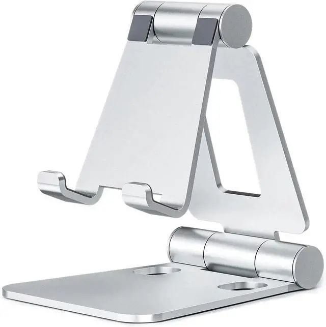 Main image of Dual Folding Cell Phone Stand, Fully Adjustable Foldable Desktop Phone Holder Cradle Dock Compatible with Phone 15 14 13 12 11 Pro Xs Xs Max Xr X 8, Nintendo Switch, All Phones