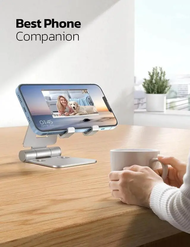 Alt view image 2 of 7 - Dual Folding Cell Phone Stand, Fully Adjustable Foldable Desktop Phone Holder Cradle Dock Compatible with Phone 15 14 13 12 11 Pro Xs Xs Max Xr X 8, Nintendo Switch, All Phones