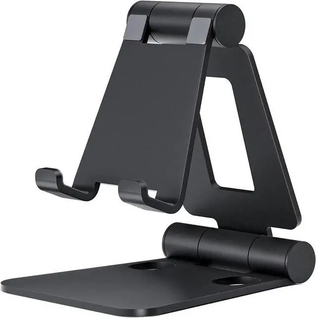 Alt view image 4 of 7 - Dual Folding Cell Phone Stand, Fully Adjustable Foldable Desktop Phone Holder Cradle Dock Compatible with Phone 15 14 13 12 11 Pro Xs Xs Max Xr X 8, Nintendo Switch, All Phones
