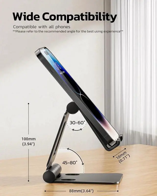 Alt view image 4 of 5 - Dual Folding Cell Phone Stand, Fully Adjustable Foldable Desktop Phone Holder Cradle Dock Compatible with Phone 15 14 13 12 11 Pro Xs Xs Max Xr X 8, Nintendo Switch, All Phones-Black