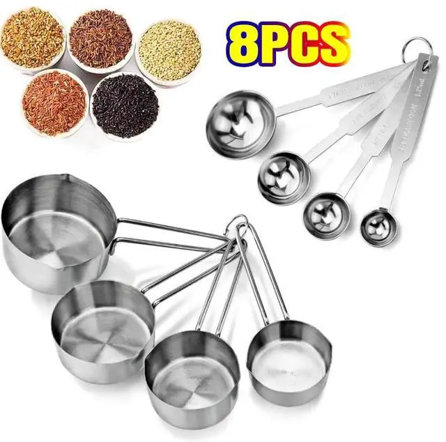 Main image of 8 Pieces Measuring Cups, Stainless Steel Measuring Cups and Spoons Set, Metal Measuring Cups Great for Cooking and Baking