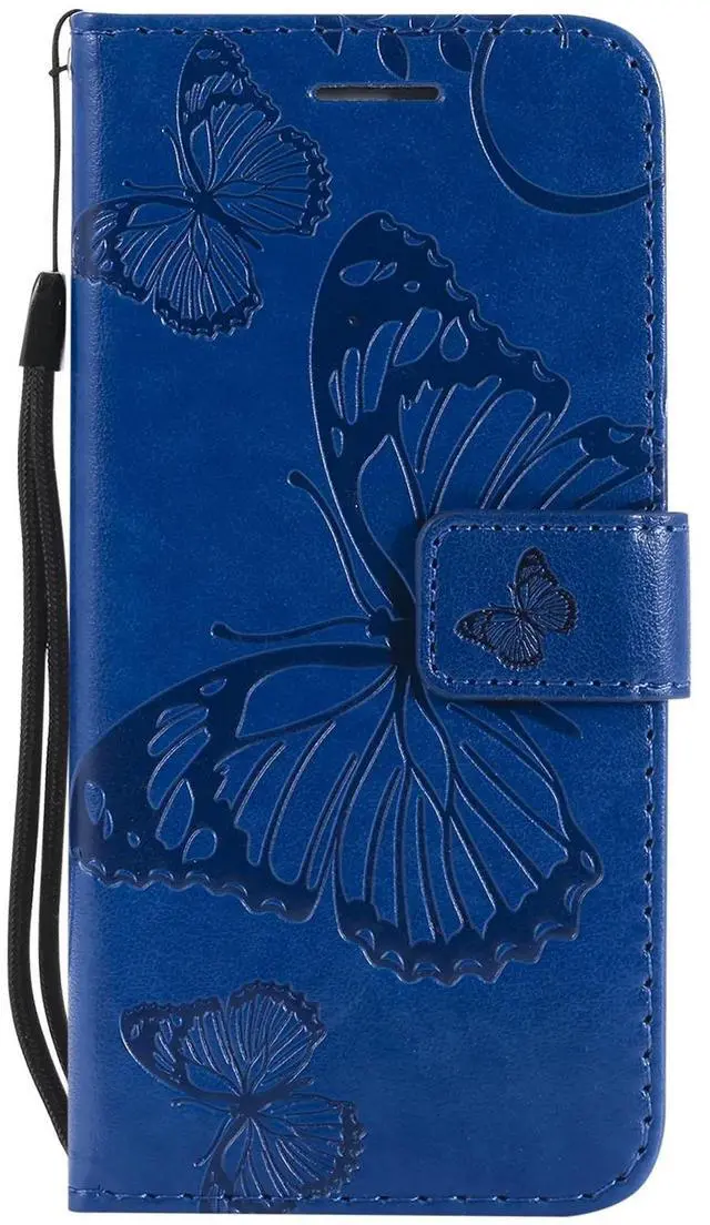 Alt view image 2 of 7 - iPhone 6 Plus/ 6S Plus Wallet case, Allytech Pretty Retro Embossed Butterfly Flower Design PU Leather Book Style Wallet Flip Case Cover for Apple iPhone 6 Plus and iPhone 6S Plus, Blue