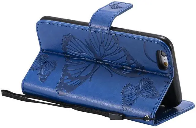 Alt view image 7 of 7 - iPhone 6 Plus/ 6S Plus Wallet case, Allytech Pretty Retro Embossed Butterfly Flower Design PU Leather Book Style Wallet Flip Case Cover for Apple iPhone 6 Plus and iPhone 6S Plus, Blue