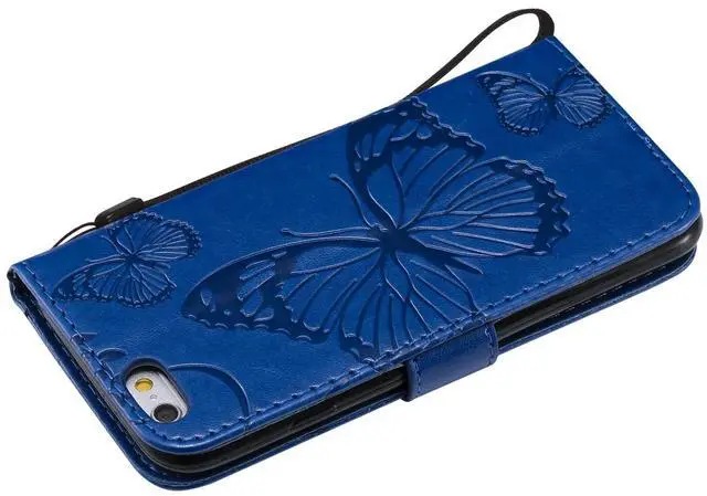 Alt view image 4 of 7 - iPhone 6 Plus/ 6S Plus Wallet case, Allytech Pretty Retro Embossed Butterfly Flower Design PU Leather Book Style Wallet Flip Case Cover for Apple iPhone 6 Plus and iPhone 6S Plus, Blue