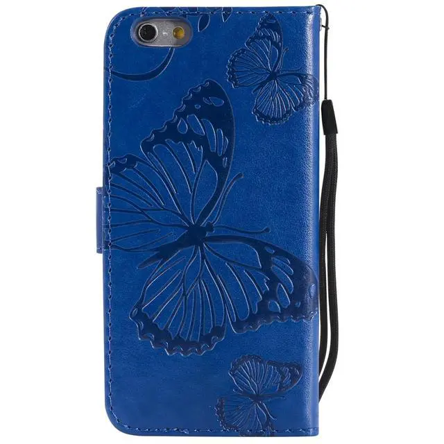 Alt view image 3 of 7 - iPhone 6 Plus/ 6S Plus Wallet case, Allytech Pretty Retro Embossed Butterfly Flower Design PU Leather Book Style Wallet Flip Case Cover for Apple iPhone 6 Plus and iPhone 6S Plus, Blue