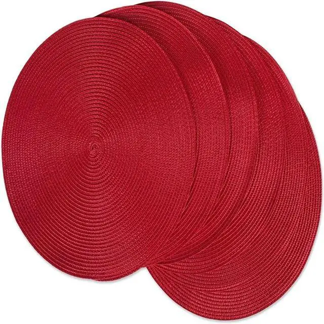 Main image of QUTETN Round Braided Placemats Set of 6 Table Mats for Dining Tables Woven Washable Non-Slip Place mats 15 Inch Red