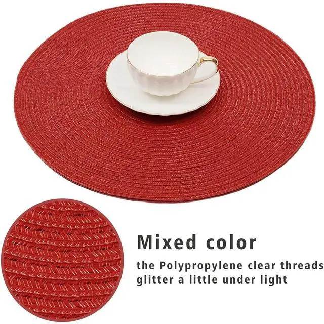 Alt view image 3 of 7 - QUTETN Round Braided Placemats Set of 6 Table Mats for Dining Tables Woven Washable Non-Slip Place mats 15 Inch Red
