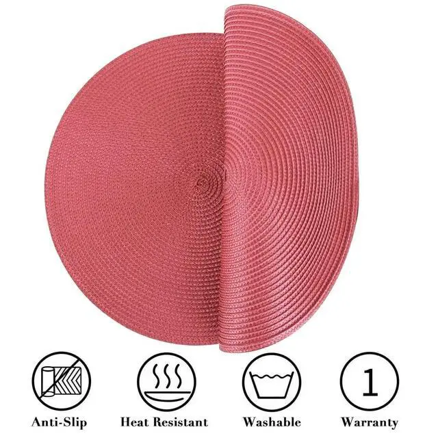 Alt view image 4 of 7 - QUTETN Round Braided Placemats Set of 6 Table Mats for Dining Tables Woven Washable Non-Slip Place mats 15 Inch Red