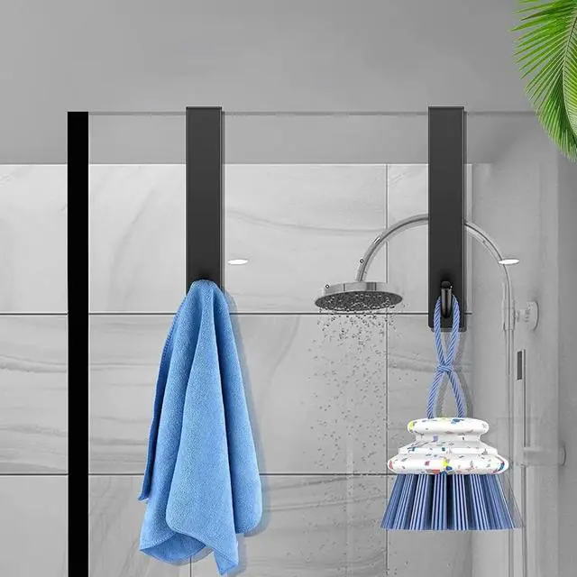 Alt view image 7 of 7 - VIVIHEYDAY Glass Shower Door Hooks, Bathroom Towel Hanger, Over The Door Towel Rack, Stainless Steel