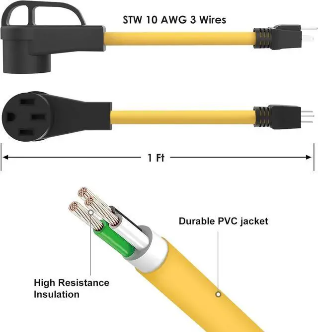 Alt view image 3 of 7 - RV Adapter Cord, NEMA 5-15P to 14-50R, 50Amp to 15Amp, 110 V, 10 Gauge, for RV trailer, camping accessories