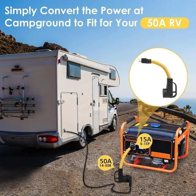 Alt view image 6 of 7 - RV Adapter Cord, NEMA 5-15P to 14-50R, 50Amp to 15Amp, 110 V, 10 Gauge, for RV trailer, camping accessories