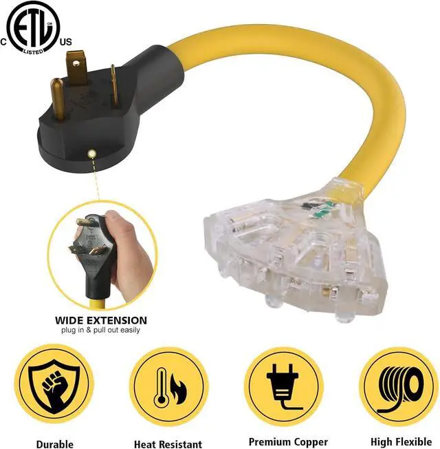 Alt view image 5 of 7 - RV/Generator to Household Appliances Adapter, NEMA TT-30P to 3x 5-15/20R, 3 Prong Distribution Adapter, 30Amp to 20Amp, 110V, 1 FT, for Camping