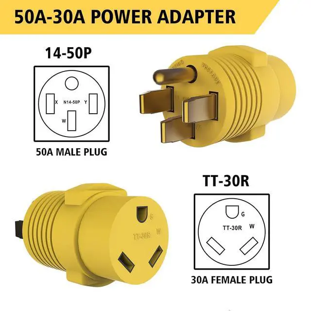 Alt view image 2 of 6 - RV Plug Adapter PVC 50 Amp Male (14-50P) to 30 Amp Female (TT-30R)