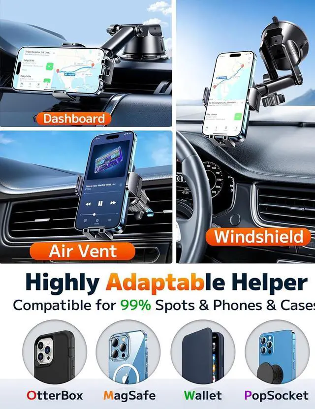 Alt view image 5 of 7 - Qifutan Dash Mounted Holders Phone Holders for Your Car Phone Mount for Car Windshield Dashboard Air Vent Universal Hands Free Automobile Cell Phone Holder Fit for iPhone Smartphone