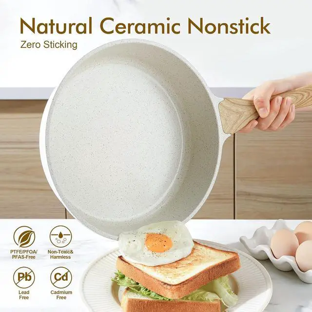 Alt view image 3 of 7 - SENSARTE Nonstick Ceramic Cookware Set 13-Piece, Healthy Pots and Pans Set, Non-toxic Kitchen Cooking Set with Stay-Cool Handles, Silicone Tools and Pot Protectors, PFAS and PFOA Free