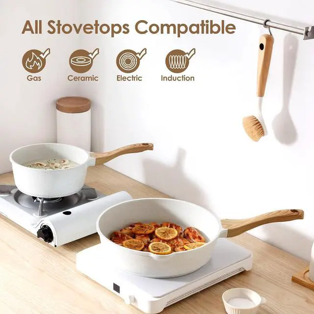 Alt view image 4 of 7 - SENSARTE Nonstick Ceramic Cookware Set 13-Piece, Healthy Pots and Pans Set, Non-toxic Kitchen Cooking Set with Stay-Cool Handles, Silicone Tools and Pot Protectors, PFAS and PFOA Free
