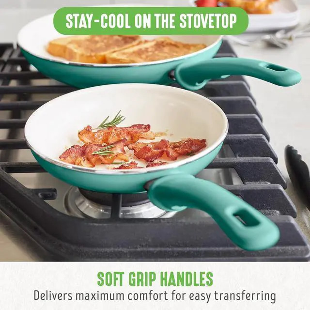 Alt view image 6 of 7 - GreenLife Non Stick Fry Pan Set (7" & 10"), Non-Toxic PFAS-Free Ceramic Skillets, Dishwasher & Oven Safe, Egg Omelet Frying Pans, Stay- Cool Handles, Kitchen Home Cooking Essentials, Turquoise