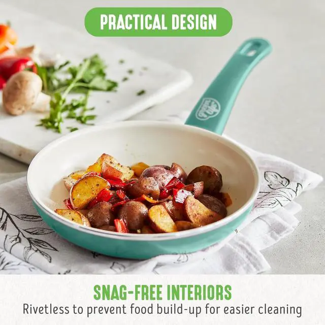 Alt view image 7 of 7 - GreenLife Non Stick Fry Pan Set (7" & 10"), Non-Toxic PFAS-Free Ceramic Skillets, Dishwasher & Oven Safe, Egg Omelet Frying Pans, Stay- Cool Handles, Kitchen Home Cooking Essentials, Turquoise