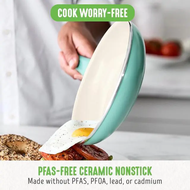 Alt view image 2 of 7 - GreenLife Non Stick Fry Pan Set (7" & 10"), Non-Toxic PFAS-Free Ceramic Skillets, Dishwasher & Oven Safe, Egg Omelet Frying Pans, Stay- Cool Handles, Kitchen Home Cooking Essentials, Turquoise