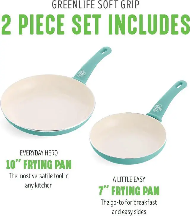 Alt view image 3 of 7 - GreenLife Non Stick Fry Pan Set (7" & 10"), Non-Toxic PFAS-Free Ceramic Skillets, Dishwasher & Oven Safe, Egg Omelet Frying Pans, Stay- Cool Handles, Kitchen Home Cooking Essentials, Turquoise