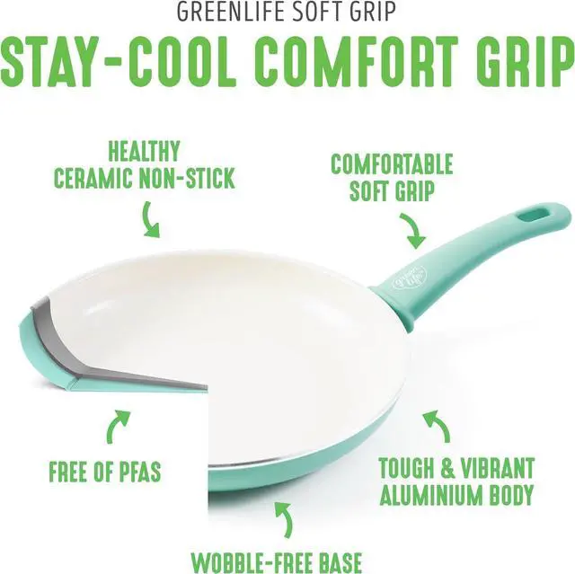 Alt view image 4 of 7 - GreenLife Non Stick Fry Pan Set (7" & 10"), Non-Toxic PFAS-Free Ceramic Skillets, Dishwasher & Oven Safe, Egg Omelet Frying Pans, Stay- Cool Handles, Kitchen Home Cooking Essentials, Turquoise