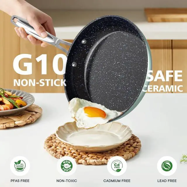 Alt view image 2 of 7 - Nuwave 3-Piece Fry Pan Set, 8, 10, 12 Forged Lightweight, G10 Healthy Duralon Blue Ceramic Ultra Non-Stick, Induction-Ready & Works on All Cooktops, Ergonomic Stay-Cool Handles
