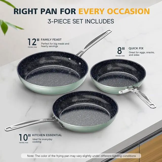 Alt view image 3 of 7 - Nuwave 3-Piece Fry Pan Set, 8, 10, 12 Forged Lightweight, G10 Healthy Duralon Blue Ceramic Ultra Non-Stick, Induction-Ready & Works on All Cooktops, Ergonomic Stay-Cool Handles