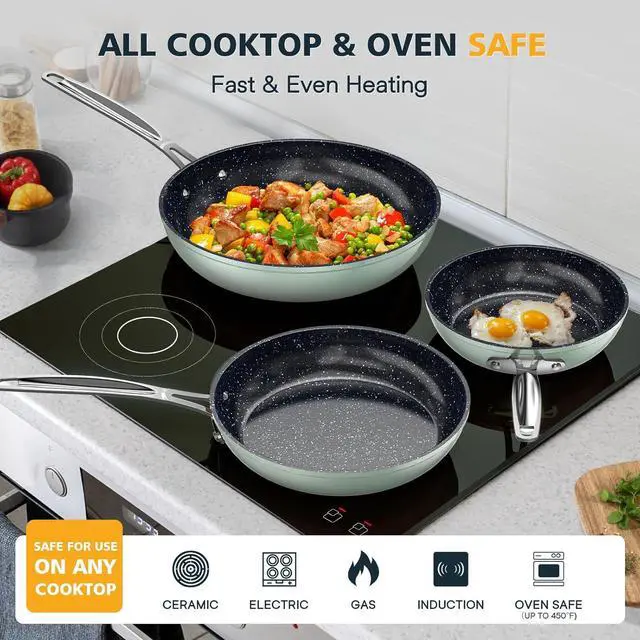 Alt view image 5 of 7 - Nuwave 3-Piece Fry Pan Set, 8, 10, 12 Forged Lightweight, G10 Healthy Duralon Blue Ceramic Ultra Non-Stick, Induction-Ready & Works on All Cooktops, Ergonomic Stay-Cool Handles