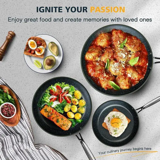 Alt view image 7 of 7 - Nuwave 3-Piece Fry Pan Set, 8, 10, 12 Forged Lightweight, G10 Healthy Duralon Blue Ceramic Ultra Non-Stick, Induction-Ready & Works on All Cooktops, Ergonomic Stay-Cool Handles