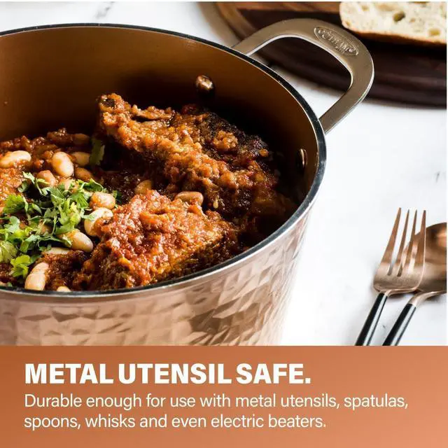 Alt view image 4 of 6 - Gotham Steel Hammered 15 Pc Ceramic Cookware Set Nonstick, Deep Copper Pots and Pans Set Non Stick with Bakeware & Deep Fry Pan, Non Toxic PFOA PFOS Free, Induction Oven and Dishwasher Safe
