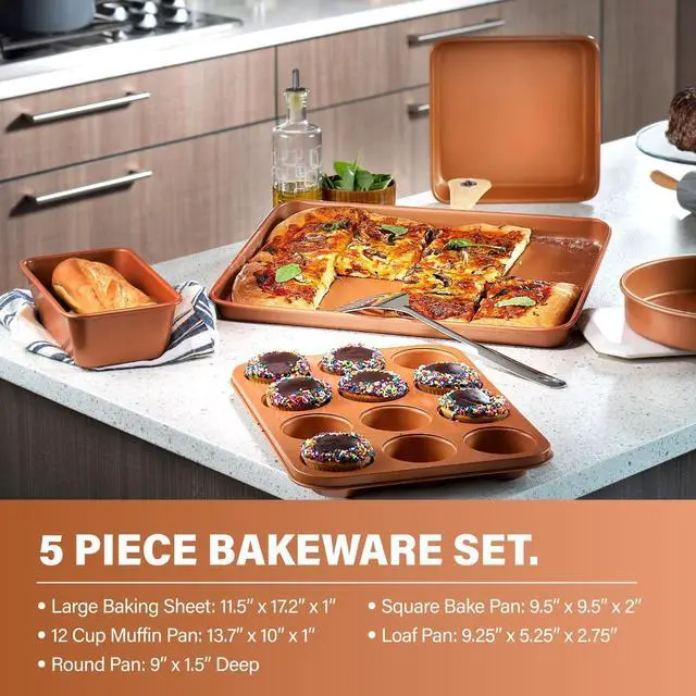 Alt view image 6 of 6 - Gotham Steel Hammered 15 Pc Ceramic Cookware Set Nonstick, Deep Copper Pots and Pans Set Non Stick with Bakeware & Deep Fry Pan, Non Toxic PFOA PFOS Free, Induction Oven and Dishwasher Safe