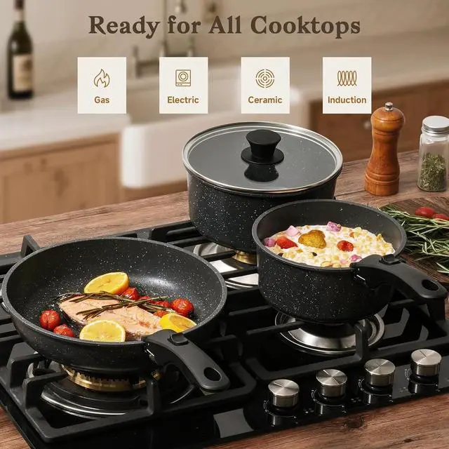 Alt view image 4 of 7 - 15Pcs Pots and Pans Set Non Stick, Cookware Sets with Detachable Handle, Nonstick RV Kitchen Cooking Tools Removable Handles, Oven Safe, Induction Fast, Stackable Induction Cookware,Black