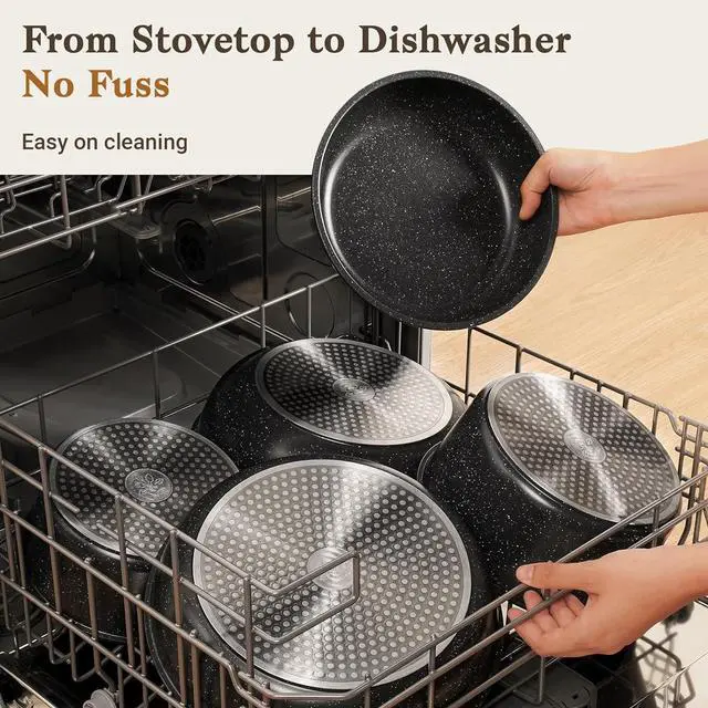 Alt view image 6 of 7 - 15Pcs Pots and Pans Set Non Stick, Cookware Sets with Detachable Handle, Nonstick RV Kitchen Cooking Tools Removable Handles, Oven Safe, Induction Fast, Stackable Induction Cookware,Black