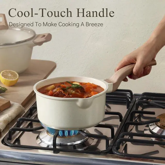 Alt view image 5 of 7 - CAROTE 1.5Qt & 3.0Qt Sauce Pan Set with Lid Nonstick Saucepan 4 Pcs Non Stick Sauce Pots Cooking Pot with Pour Spout, Easy to Clean, Small Kitchen Pots Induction Pot, PFOA FREE (White Granite)