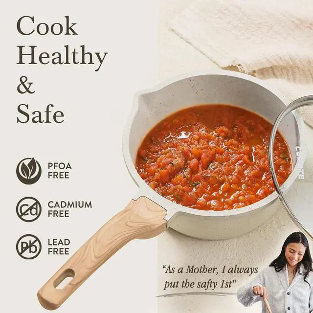Alt view image 6 of 7 - CAROTE 1.5Qt & 3.0Qt Sauce Pan Set with Lid Nonstick Saucepan 4 Pcs Non Stick Sauce Pots Cooking Pot with Pour Spout, Easy to Clean, Small Kitchen Pots Induction Pot, PFOA FREE (White Granite)