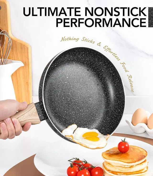 Alt view image 2 of 7 - MICHELANGELO Non Stick Frying Pans - 8"+9.5"+11" Nonstick Frying Pan Set with Non-Toxic Stone Coating, Frying Pans Nonstick with Anti-Scald Handle, Induction Compatible